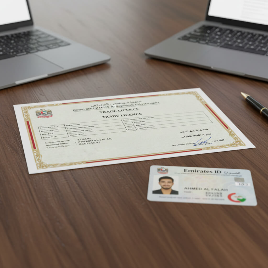 Approved E Trader license Dubai with Emirates ID and trade licence documents
