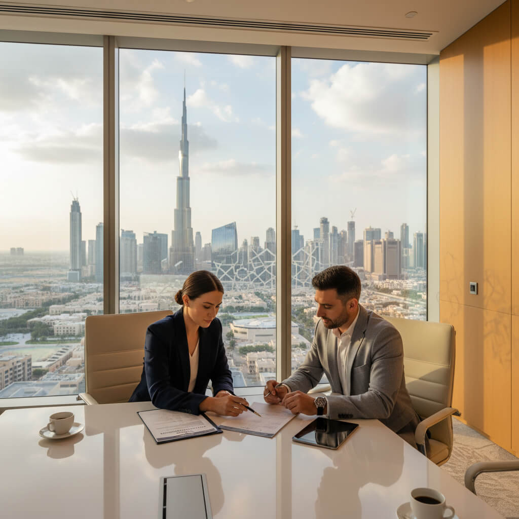 Company registration in Dubai consultant advising entrepreneur on new business setup