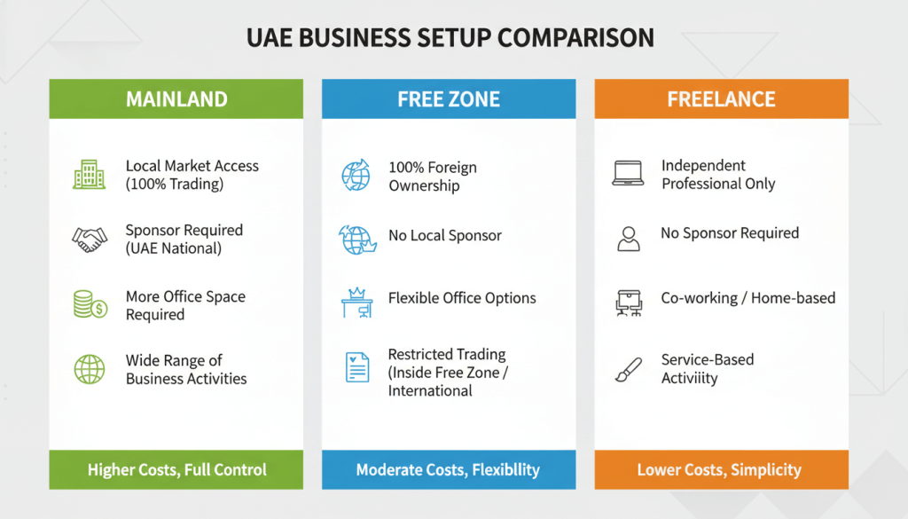 Comparison of mainland and free zone company structures in Dubai