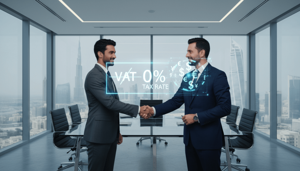 Entrepreneur opening a corporate bank account in Dubai, symbolising simple tax and banking setup for online businesses
