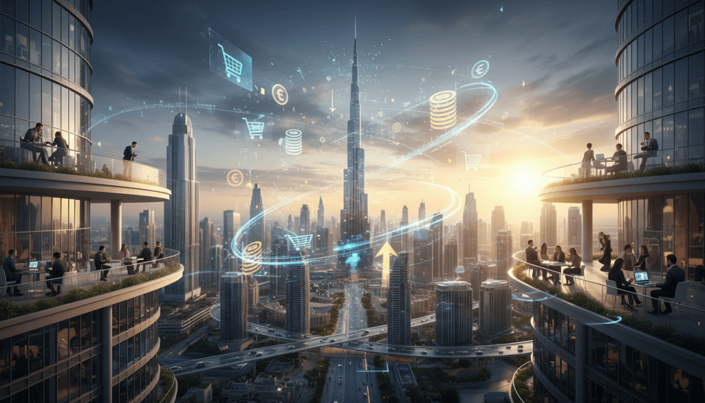 Entrepreneur opening a corporate bank account in Dubai, symbolising simple tax and banking setup for online businesses