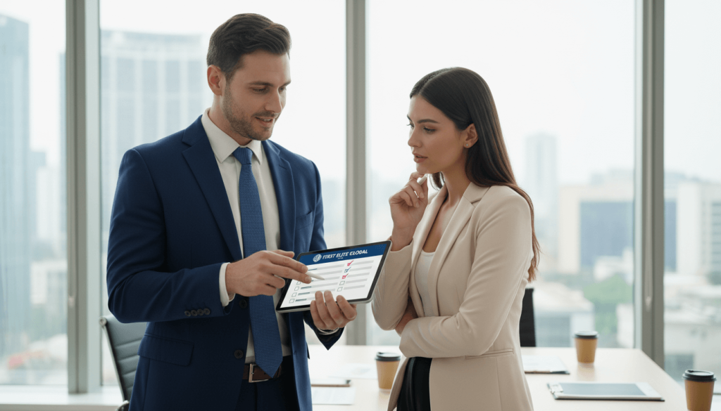 First Elite Global advisor helping client understand how to get business loan in UAE