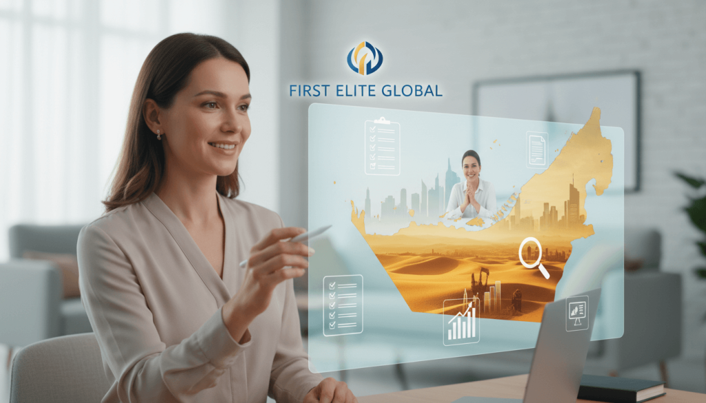 First Elite Global consultant helping an entrepreneur online with Dubai business setup FAQs and documentation