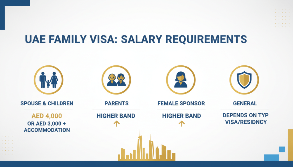 Infographic explaining minimum salary requirements for UAE family visa sponsorship