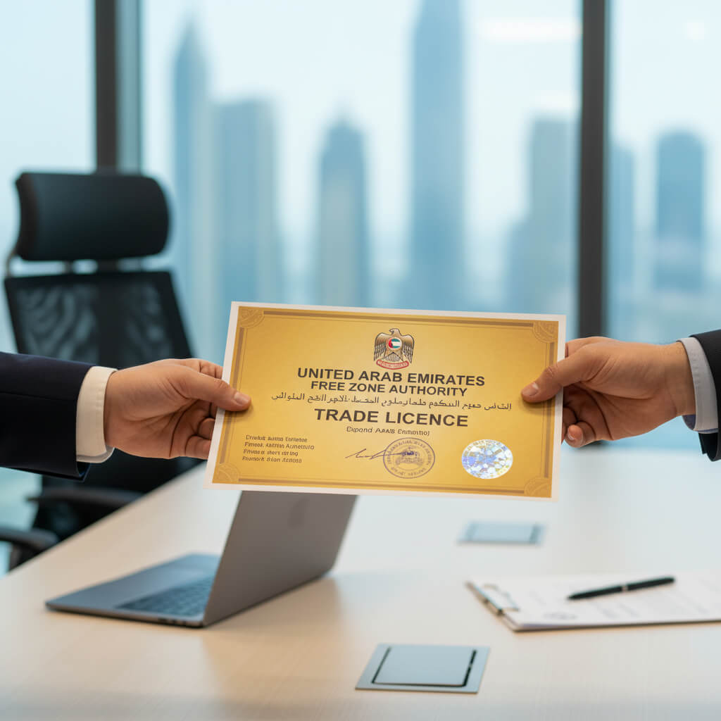 New company owner receiving their cheapest trade license in UAE