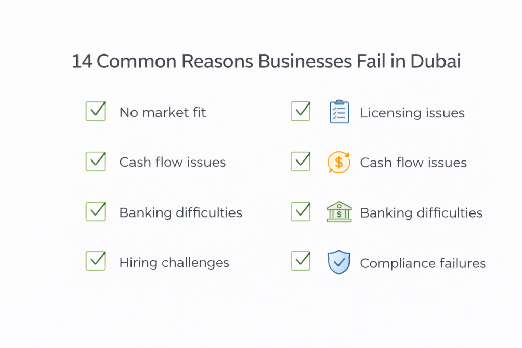 Checklist of common reasons businesses fail in Dubai