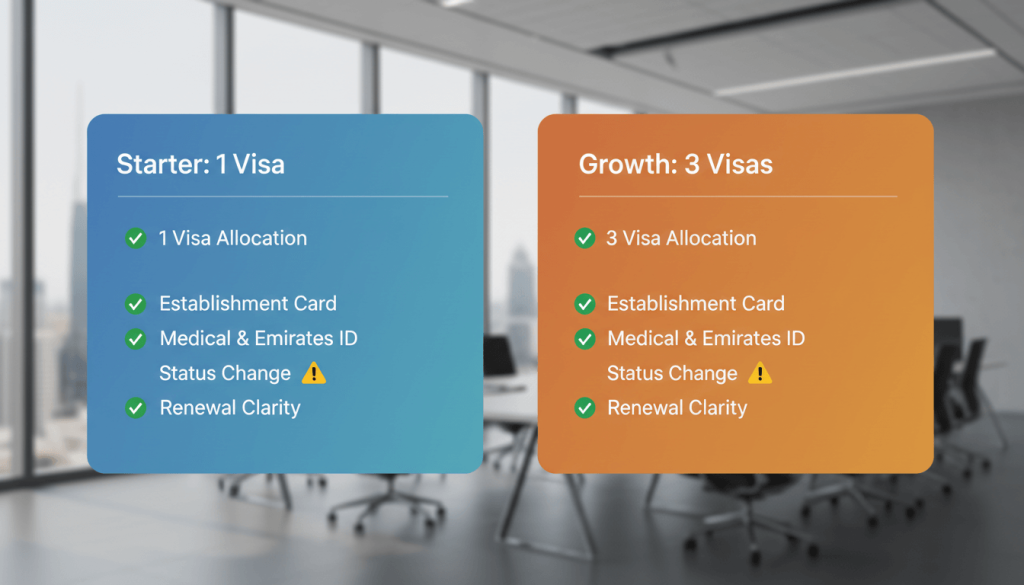 Comparison of UAE free zone visa packages and what they include
