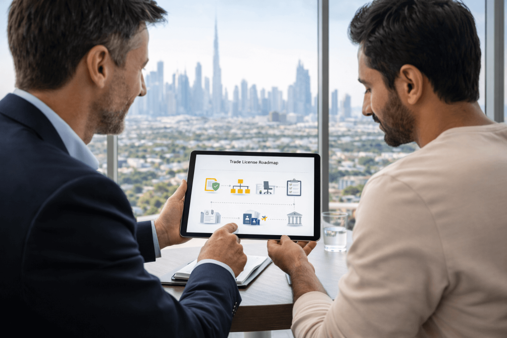 Consultant explaining ecommerce business setup in Dubai roadmap