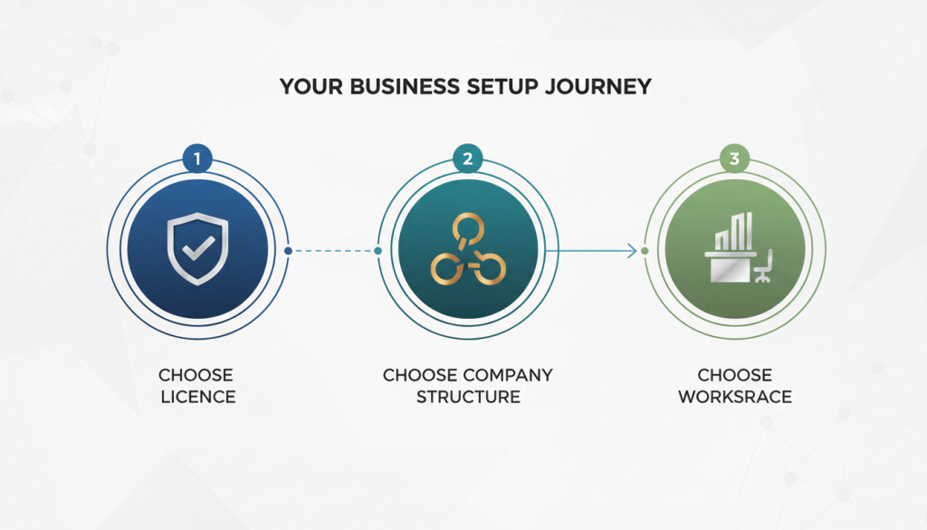DAFZ business setup steps shown as a simple three-step process