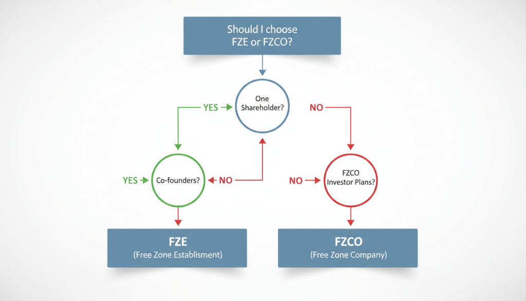 Decision tree for choosing FZE Dubai or FZCO