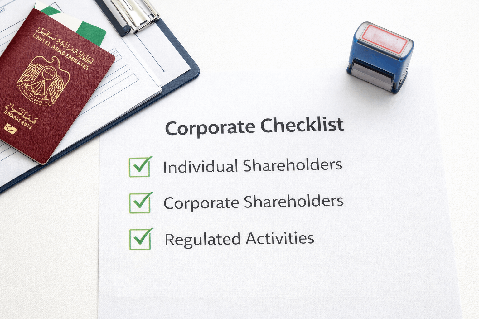 Company registration documents prepared for a Dubai business application