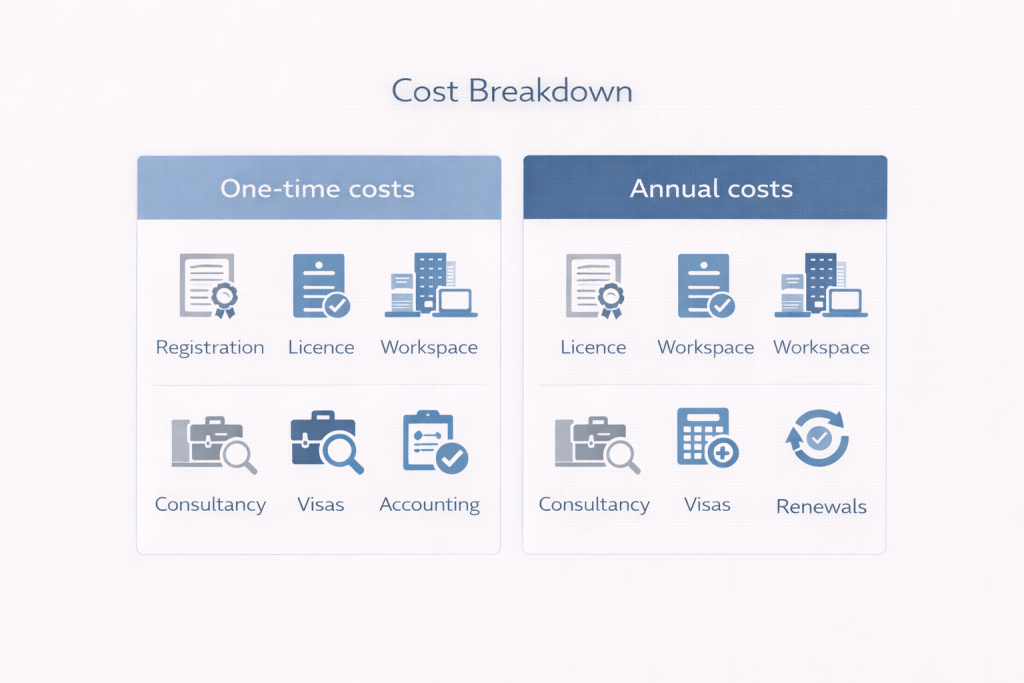 Dubai free zone company costs overview including licence, office and visa costs