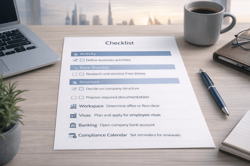 Dubai free zone setup checklist for founders