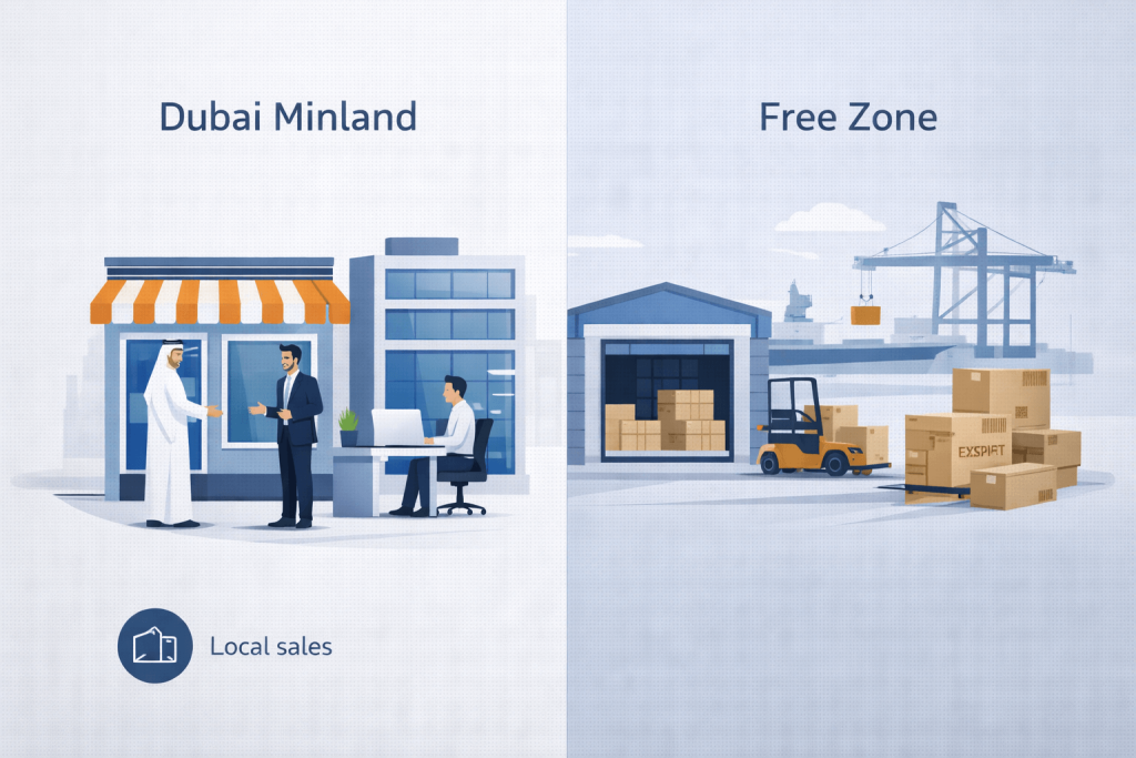 Dubai mainland vs free zone trading model comparison for general trading licence holders