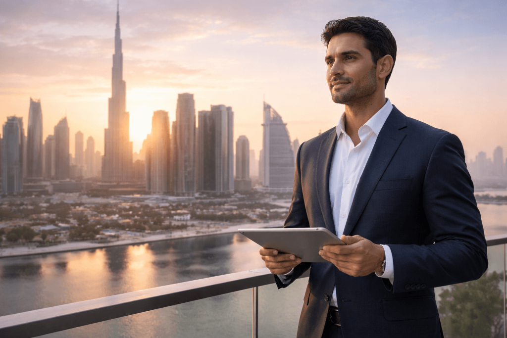 Entrepreneur planning a company launch while setting up a business in UAE