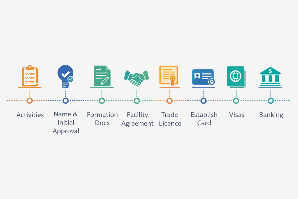 Free zone company setup flow and approvals timeline in Dubai