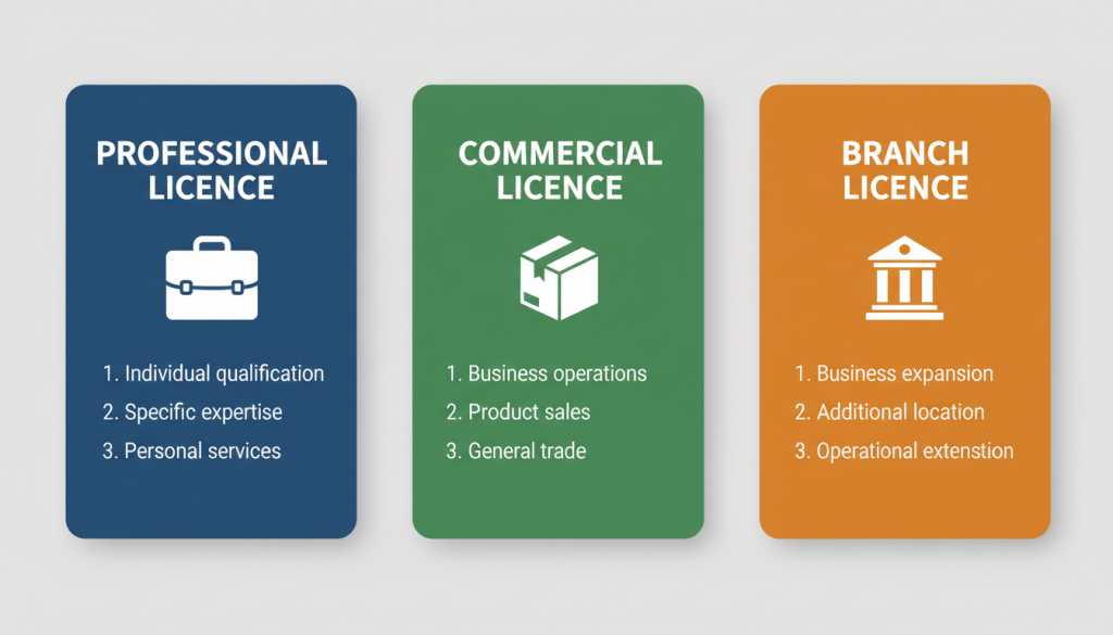 IFZA licence types explained - professional vs commercial vs branch