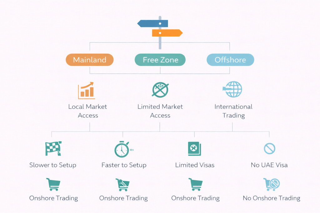 Mainland vs free zone vs offshore - choosing the right Dubai company setup