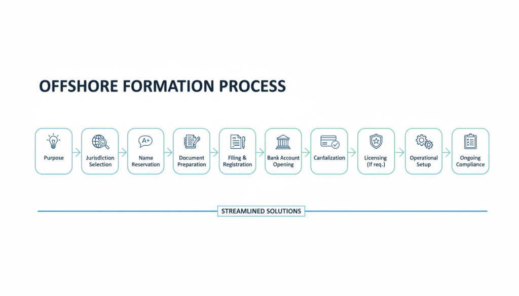 Offshore setup steps and offshore formation process timeline
