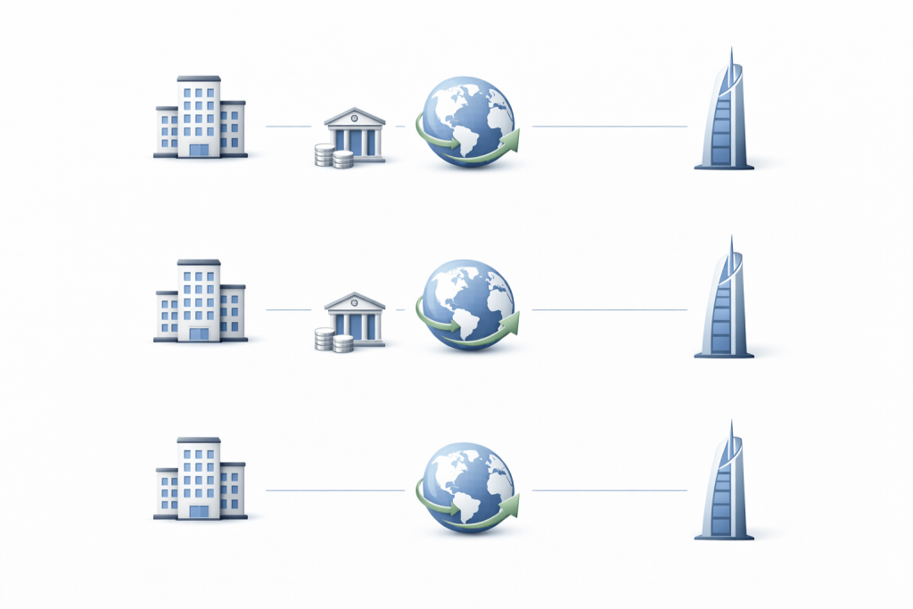 Three routes to offshore banking - local UAE, international, or holding plus operating company