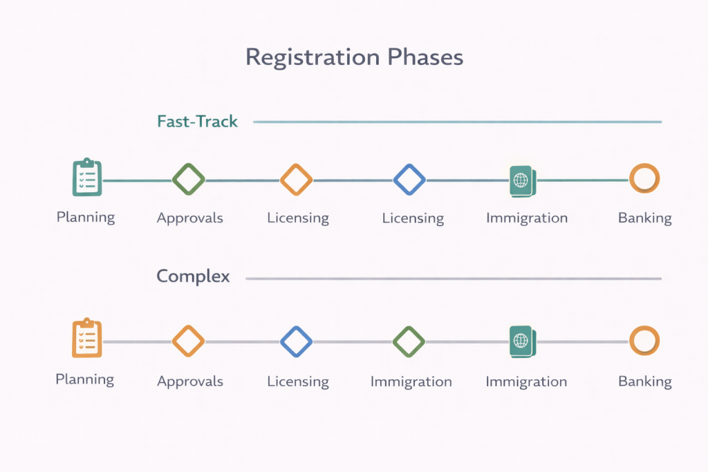 Typical timeline for business registration in UAE from planning to banking
