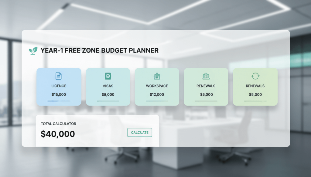 Year-one free zone licence cost planner dashboard for UAE company setup